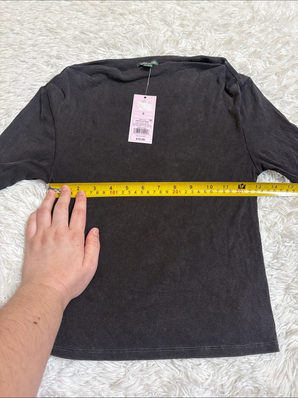 NWT Wild Fable Charcoal Grey/Black Long Sleeve Ribbed Crop Top Size S - Picture 6 of 9
